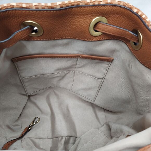 Michael Kors Junie Brown Chevron Woven Leather Drawstring Flap Closure Backpack - Picture 10 of 16